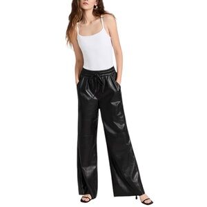 GOOD AMERICAN Black Wide-Leg Faux Leather Pants Medium Vegan Wide Leg Pants K5